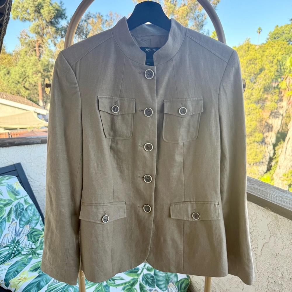 Style & Co. Women's Tan Blazer with Bold Button Detail